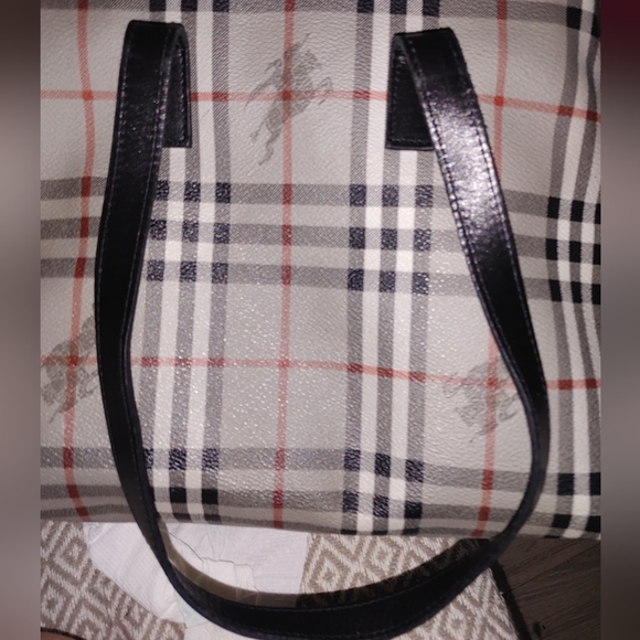 Burberrys Grey Multi Check Print Canvas Leather Bag - Picture 11 of 16